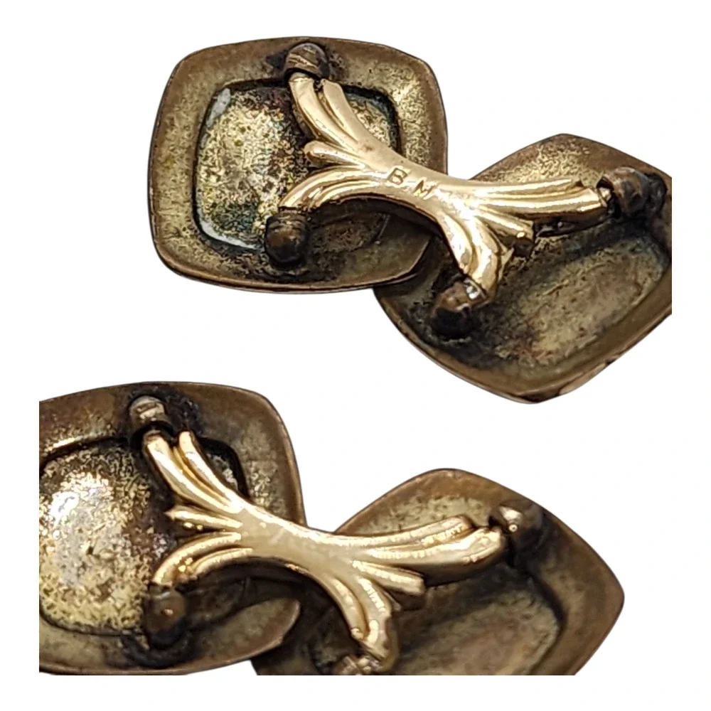 Antique Cuff Links 10k Gold Plated BM Signed Chain Link Mens 1940s Engravable